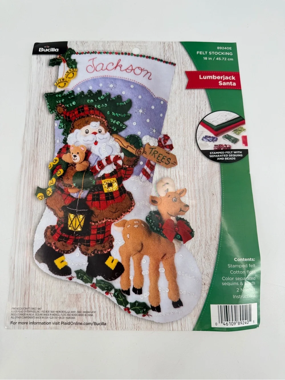 Bucilla 18” Lumberjack Santa Christmas Stocking Holiday Sparkle Sequin COMPLETED
